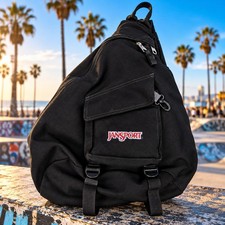 Vintage JanSport Black Sling Backpack Y2K Single Strap Crossbody Shoulder Bag picture