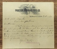 1899 Letterhead East Hampton Ct Buffalo NY Proctor Raymond Mfg Waterfall picture