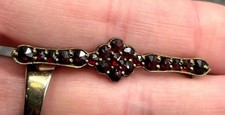 Vintage Bohemian Garnet Vermeil 900 Silver Bar Brooch Rose Cut Victorian Antique picture