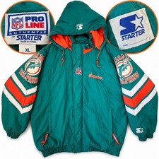 Vintage 90s Miami Dolphins Starter Pro Line Jacket XL NFL Hooded Puffer Teal picture