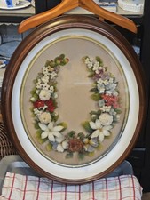 Antique Victorian Mourning Wreath Floral Oval Framed Shadowbox  19th century picture