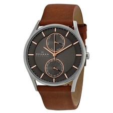 Skagen Holst Charcoal Dial Brown Leather Men's Watch SKW6086 New In Box picture