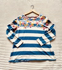 Joules Womens Long Sleeve Heavy Knit Top Size 12 Blue Floral Cotton Multicolor picture