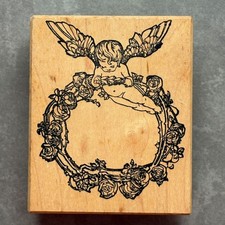 Creations Unlimited Cherub Rose Wreath Ex Libris Rubber Stamp Bookplate Vtg 1995 picture