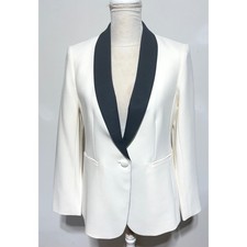 NWOT Ann Taylor Womens White Tuxedo Blazer Black Contrast Shawl Lapel Size 6 picture