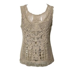 NEW Adiva Crochet Lace Top Women’s Sz M Boho Sleeveless Knit Beige Resortwear picture