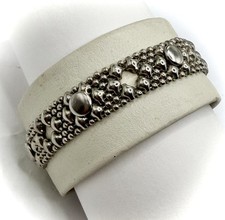 Sergio Gutierrez SG Liquid Metal Bracelet White Leather Cuff 1990s vintage  picture