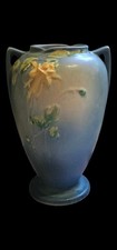 VINTAGE 1941 ROSEVILLE LARGE BLUE 2 HANDLED COLUMBINE VASE # 23-10