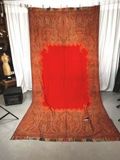 antique paisley shawl throw red center woven large 62x124 damaged original 1800 picture