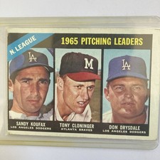 1965 Pitching Leaders Topps 1966 Baseball Card- Koufax, Cloninger, Drysdale picture