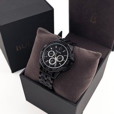 Bulova 96C134 Crystal Octava Men's Quartz Watch Silver Black Dial 41.5mm picture