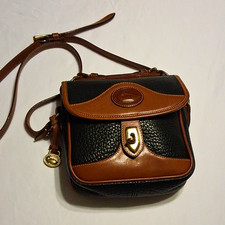 Vintage Dooney & Bourke All-weather Leather Bag Black&Brown Pebbled Leather picture