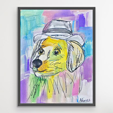 ARivers Modern Art Gentleman Woof Painting 14x11 Signed Canvas Original Decor picture
