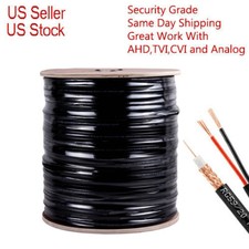 RG59 Black 1000ft Bulk Siamese Cable 20AWG+18/2 CCTV Security Camera Wire Ntwork picture