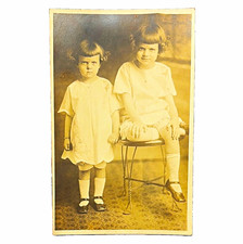 Vintage Real Photo Postcard Two Children Portrait People Paper Unposted picture