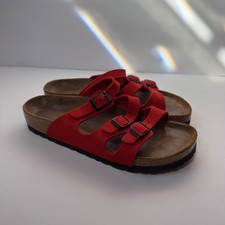 Birkenstock Florida triple-strap red sandals buckles cork footbeds in size 36 picture