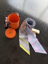 Hermès Twilly Silk Scarf Light Blue Pink Yellow Floral Multicolor New with Tags picture