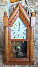 RARE WORKING NEW HAVEN GOTHIC CATHEDRAL MANTEL STEEPLE CLOCK WOOD Antique Vintag picture