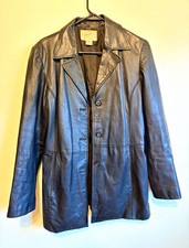 Vintage Genuine Lambskin Leather Women's Blazer Jacket Black Medium picture