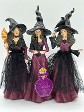 Eerie Charm Halloween Three Witch Trio Figurines 12.5”Resin Plum Purple Lace NWT picture