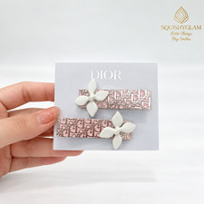 Dior Beauty Pink Oblique Hair Clips Set of 2 Metal Enamel Flower GWP New picture