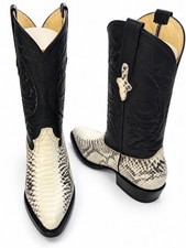 Men’s Genuine Cowhide Python-Print J-Toe Western Cowboy Boots picture