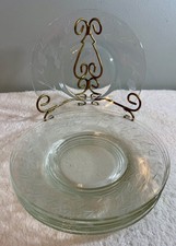 Princess House Heritage 8” Playes, Clear Glass W/Etched Floral Design, Set of 6. picture