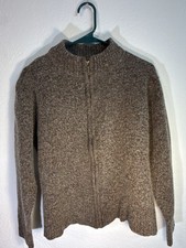 Studio Works Full-Zip Sweater Size M Brown Wool Blend Mock Neck picture