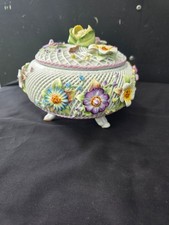 Porfin Cluj Napoca Reticulated Porcelain Lidded Footed Trinket Bowl picture