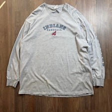 Vintage Lee Sport Cleveland Indians MLB Baseball Grey Long Sleeve Shirt Mens 2XL picture