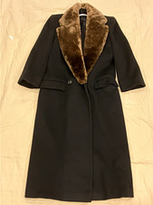 Vtg 80s PERRY ELLIS Bonwit Teller Wool Coat REAL FUR Collar Ladies Small 4-6 picture