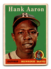 Hank Aaron 1958 Topps White Name #30 HOF Vintage Milwaukee Braves Crease VG picture
