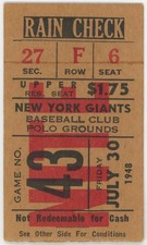 1948 Ticket New York Giants/Cubs (7/30/1948) - Very Clean 734114 picture