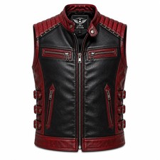 Red & Black Genuine Leather Motorcycle Vest for Men – Premium Biker Riding Vest picture