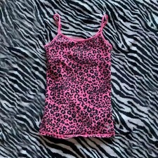 Womens Pink Leopard Print Tank Top Y2K Cami Spaghetti Strap Fitted Shirt picture