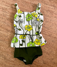 Vintage 70s Elizabeth Stewart Two-Piece Tankini Swimsuit Mod Retro Flowers picture