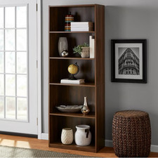 Mainstays 5-Shelf Bookcase with Adjustable Shelves, Canyon Walnut picture