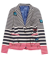 $298 DESIGUAL Red White Blue Stripe Cotton Embroidered Jacket Blazer 4 US 36 IT picture