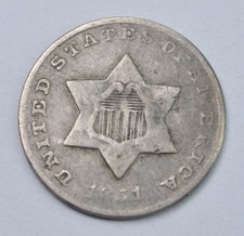 1851-O Three Cent Silver “Trime” 3CS- VF Details Tough US Type Coin New Orleans picture