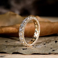5.50Ct Round Cut Natural Diamond Eternity Wedding Ring Band 14K Yellow Gold 6 7 picture