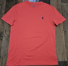 NWOT Polo Ralph Lauren Men's Red Crewneck Cottong Navy Blue Pony T-Shirt Sz S picture