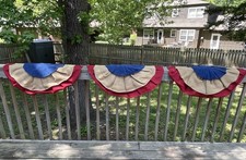 POTTERY BARN Americana Heritage USA Flag Burlap Window Bunting 34”x 16” LOT OF 3 picture