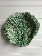 Vintage French Sarreguemines Green Majolica Cabbage Leaf Dish 8.5”x9” picture