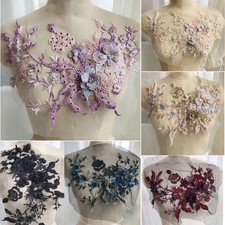 3D Flowers Beaded Lace Fabrics Applique Embroidery Sewing On Patches picture