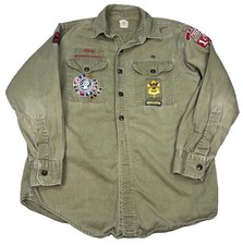VTG 1950s 1960s BSA Boy Scouts Sanforized Uniform Shirt Olive Green Patches Sz M picture