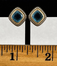 VTG Fili Menegatti Italy Blue Topaz 18K Bezel Sterling Silver 925 Stud Earrings picture