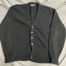 Vintage 60s 70s Brent Montgomery Ward Acrylic Black Cardigan Sweater Sz Medium picture