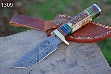 vintage handmade Damascus steel hunting skinning fixed blade knife stag knives picture