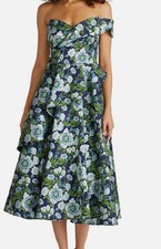 Theia Women Blue Tatum Peplum a-Line MIDI Dress Size 4 picture