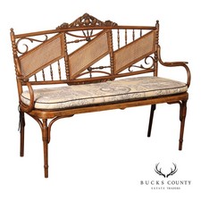Vintage Thonet Style Bentwood And Caned Settee With Upholstered Cushion picture